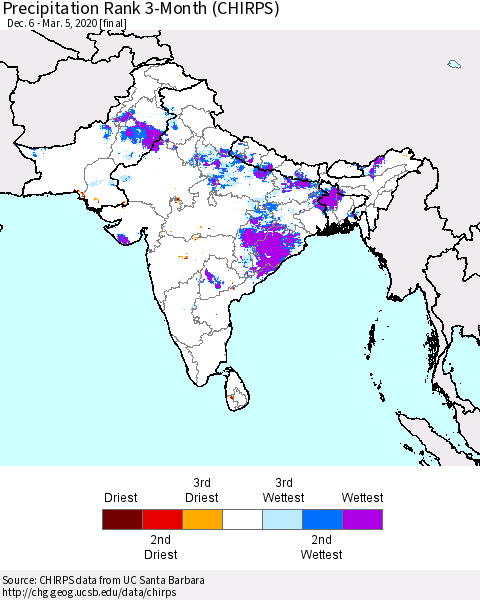 Southern Asia Precipitation Rank 3-Month (CHIRPS) Thematic Map For 12/6/2019 - 3/5/2020