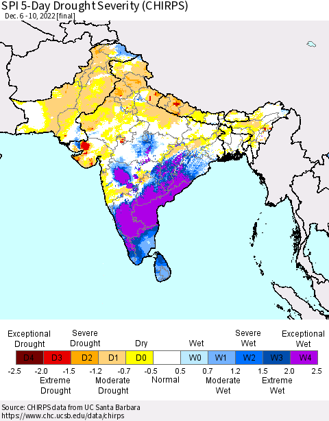 Southern Asia SPI 5-Day Drought Severity (CHIRPS) Thematic Map For 12/6/2022 - 12/10/2022