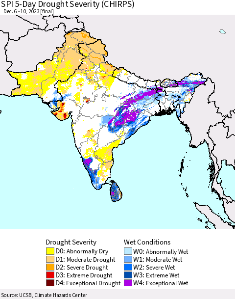 Southern Asia SPI 5-Day Drought Severity (CHIRPS) Thematic Map For 12/6/2023 - 12/10/2023
