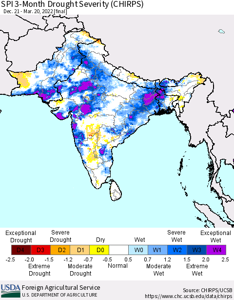 Southern Asia SPI 3-Month Drought Severity (CHIRPS) Thematic Map For 12/21/2021 - 3/20/2022