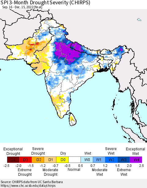 Southern Asia SPI 3-Month Drought Severity (CHIRPS) Thematic Map For 9/16/2022 - 12/15/2022