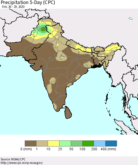 Southern Asia Precipitation 5-Day (CPC) Thematic Map For 2/26/2020 - 2/29/2020
