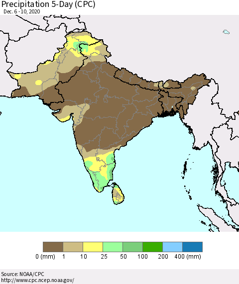 Southern Asia Precipitation 5-Day (CPC) Thematic Map For 12/6/2020 - 12/10/2020