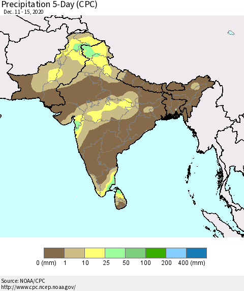 Southern Asia Precipitation 5-Day (CPC) Thematic Map For 12/11/2020 - 12/15/2020