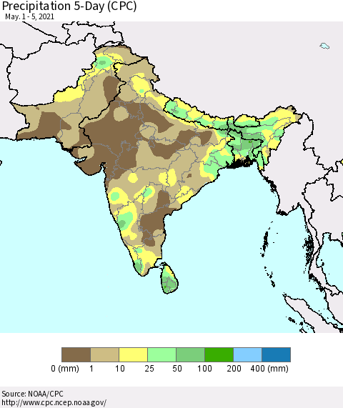 Southern Asia Precipitation 5-Day (CPC) Thematic Map For 5/1/2021 - 5/5/2021
