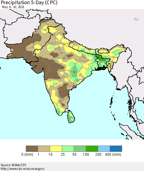 Southern Asia Precipitation 5-Day (CPC) Thematic Map For 5/6/2021 - 5/10/2021