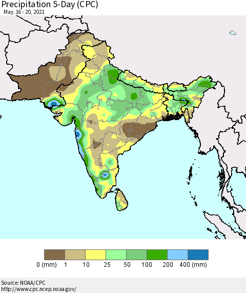 Southern Asia Precipitation 5-Day (CPC) Thematic Map For 5/16/2021 - 5/20/2021