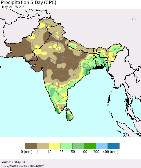 Southern Asia Precipitation 5-Day (CPC) Thematic Map For 5/21/2021 - 5/25/2021