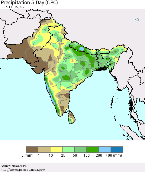 Southern Asia Precipitation 5-Day (CPC) Thematic Map For 6/11/2021 - 6/15/2021