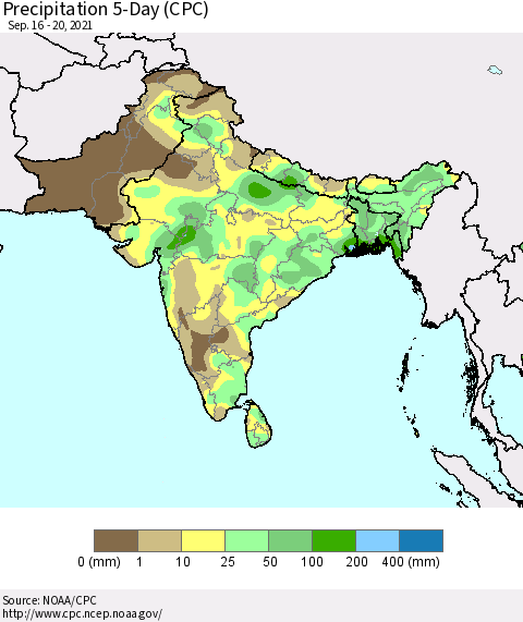 Southern Asia Precipitation 5-Day (CPC) Thematic Map For 9/16/2021 - 9/20/2021