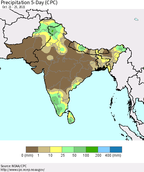 Southern Asia Precipitation 5-Day (CPC) Thematic Map For 10/21/2021 - 10/25/2021