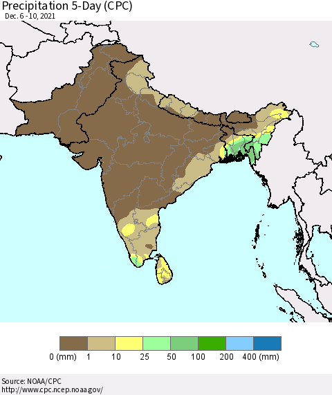 Southern Asia Precipitation 5-Day (CPC) Thematic Map For 12/6/2021 - 12/10/2021
