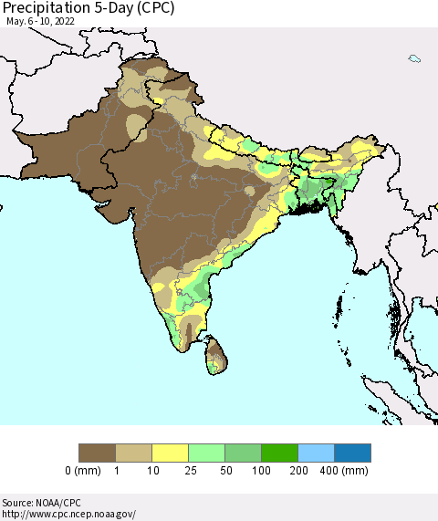 Southern Asia Precipitation 5-Day (CPC) Thematic Map For 5/6/2022 - 5/10/2022