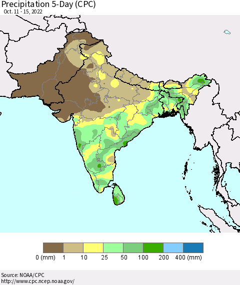 Southern Asia Precipitation 5-Day (CPC) Thematic Map For 10/11/2022 - 10/15/2022