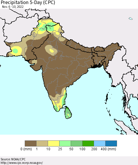 Southern Asia Precipitation 5-Day (CPC) Thematic Map For 11/6/2022 - 11/10/2022