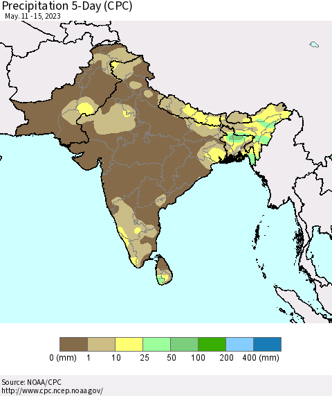 Southern Asia Precipitation 5-Day (CPC) Thematic Map For 5/11/2023 - 5/15/2023