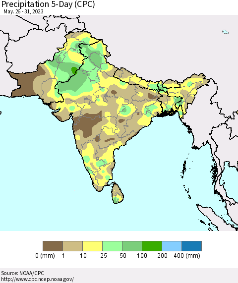 Southern Asia Precipitation 5-Day (CPC) Thematic Map For 5/26/2023 - 5/31/2023