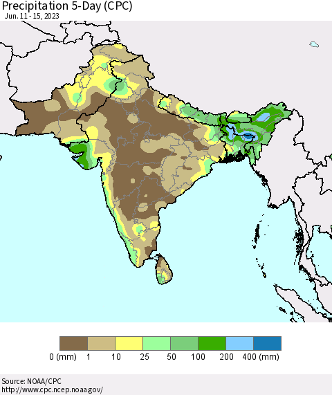 Southern Asia Precipitation 5-Day (CPC) Thematic Map For 6/11/2023 - 6/15/2023