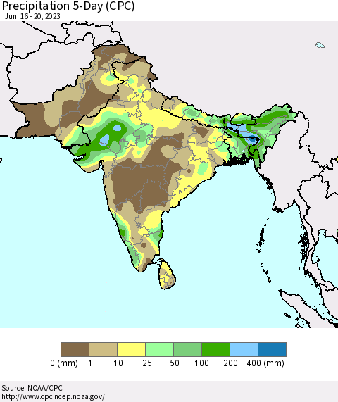 Southern Asia Precipitation 5-Day (CPC) Thematic Map For 6/16/2023 - 6/20/2023