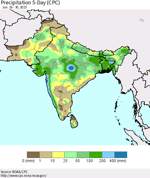 Southern Asia Precipitation 5-Day (CPC) Thematic Map For 6/26/2023 - 6/30/2023