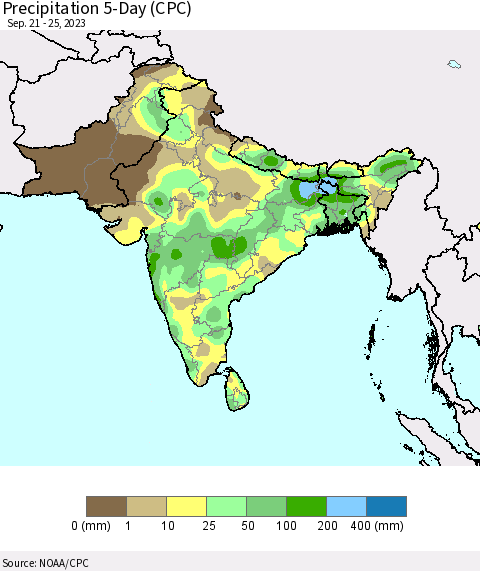 Southern Asia Precipitation 5-Day (CPC) Thematic Map For 9/21/2023 - 9/25/2023