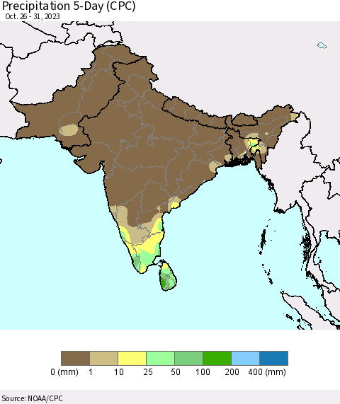 Southern Asia Precipitation 5-Day (CPC) Thematic Map For 10/26/2023 - 10/31/2023