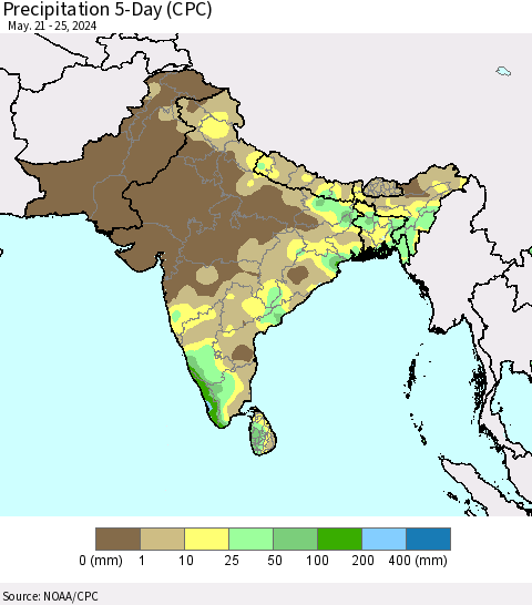 Southern Asia Precipitation 5-Day (CPC) Thematic Map For 5/21/2024 - 5/25/2024