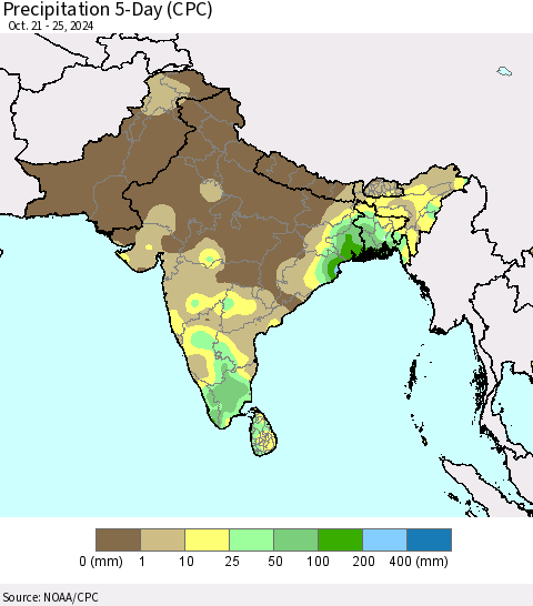 Southern Asia Precipitation 5-Day (CPC) Thematic Map For 10/21/2024 - 10/25/2024