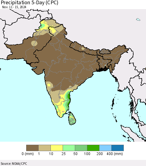 Southern Asia Precipitation 5-Day (CPC) Thematic Map For 11/11/2024 - 11/15/2024
