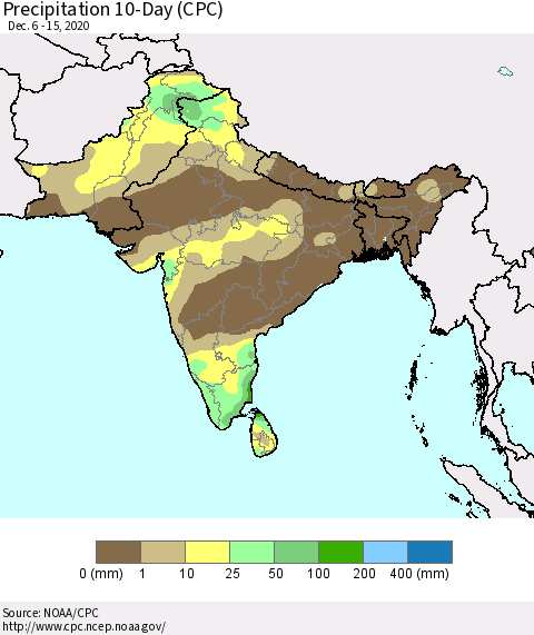Southern Asia Precipitation 10-Day (CPC) Thematic Map For 12/6/2020 - 12/15/2020