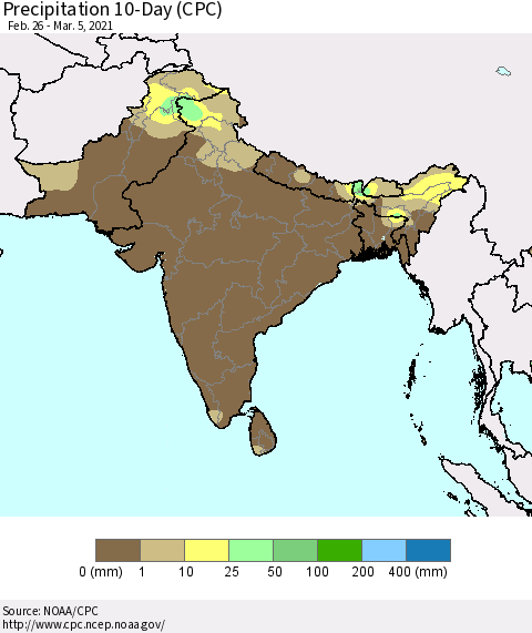 Southern Asia Precipitation 10-Day (CPC) Thematic Map For 2/26/2021 - 3/5/2021