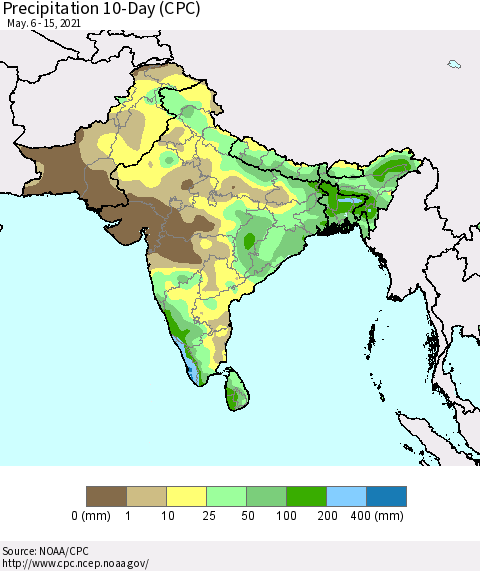 Southern Asia Precipitation 10-Day (CPC) Thematic Map For 5/6/2021 - 5/15/2021