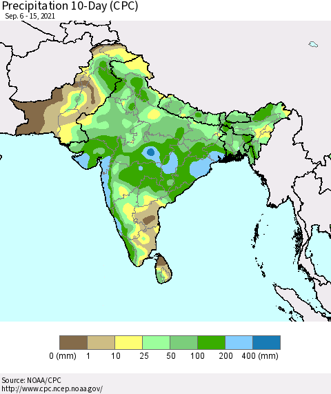 Southern Asia Precipitation 10-Day (CPC) Thematic Map For 9/6/2021 - 9/15/2021