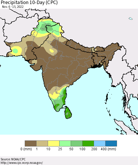 Southern Asia Precipitation 10-Day (CPC) Thematic Map For 11/6/2022 - 11/15/2022