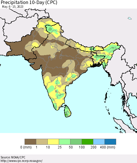 Southern Asia Precipitation 10-Day (CPC) Thematic Map For 5/6/2023 - 5/15/2023