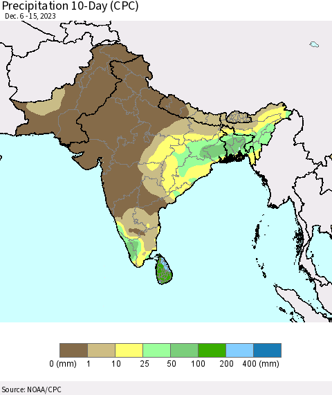 Southern Asia Precipitation 10-Day (CPC) Thematic Map For 12/6/2023 - 12/15/2023