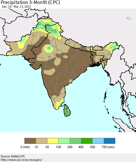 Southern Asia Precipitation 3-Month (CPC) Thematic Map For 12/16/2022 - 3/15/2023