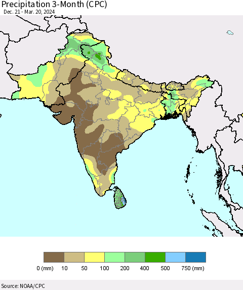 Southern Asia Precipitation 3-Month (CPC) Thematic Map For 12/21/2023 - 3/20/2024