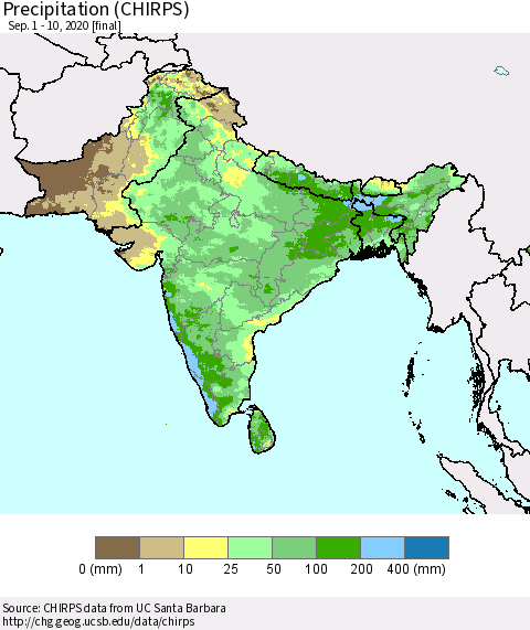 Southern Asia Precipitation (CHIRPS) Thematic Map For 9/1/2020 - 9/10/2020