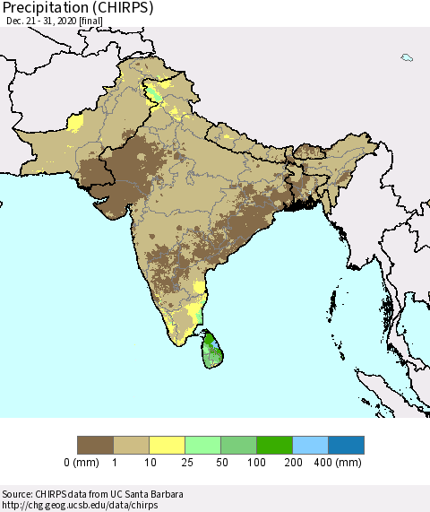 Southern Asia Precipitation (CHIRPS) Thematic Map For 12/21/2020 - 12/31/2020