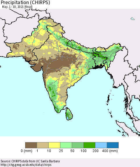 Southern Asia Precipitation (CHIRPS) Thematic Map For 5/1/2021 - 5/10/2021