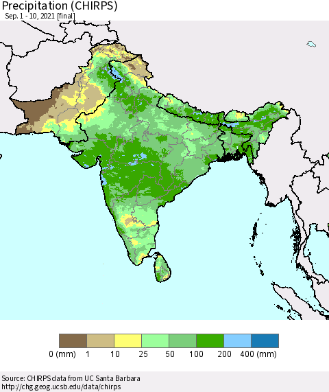 Southern Asia Precipitation (CHIRPS) Thematic Map For 9/1/2021 - 9/10/2021