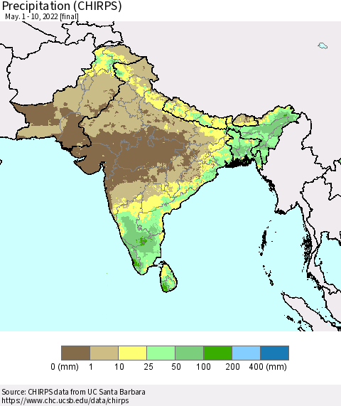 Southern Asia Precipitation (CHIRPS) Thematic Map For 5/1/2022 - 5/10/2022