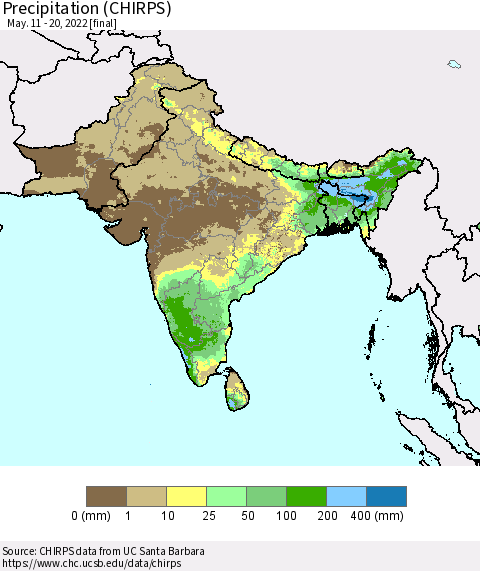 Southern Asia Precipitation (CHIRPS) Thematic Map For 5/11/2022 - 5/20/2022