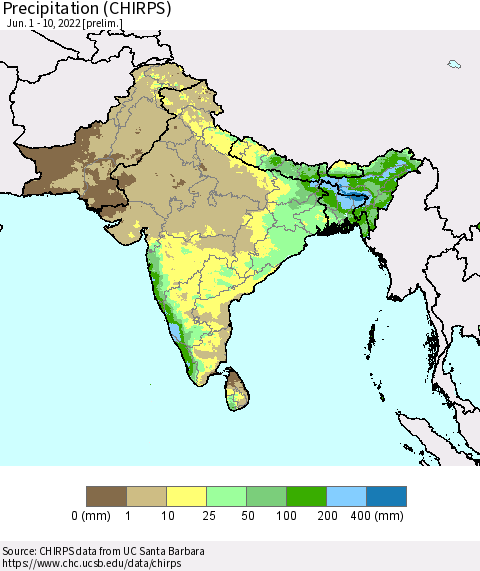 Southern Asia Precipitation (CHIRPS) Thematic Map For 6/1/2022 - 6/10/2022