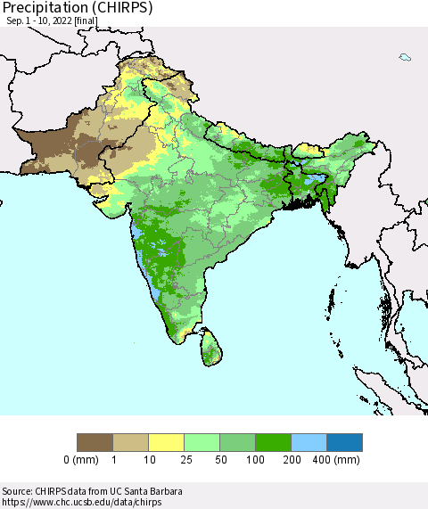 Southern Asia Precipitation (CHIRPS) Thematic Map For 9/1/2022 - 9/10/2022