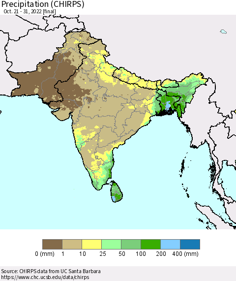 Southern Asia Precipitation (CHIRPS) Thematic Map For 10/21/2022 - 10/31/2022