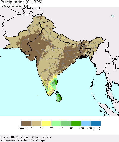 Southern Asia Precipitation (CHIRPS) Thematic Map For 12/11/2022 - 12/20/2022