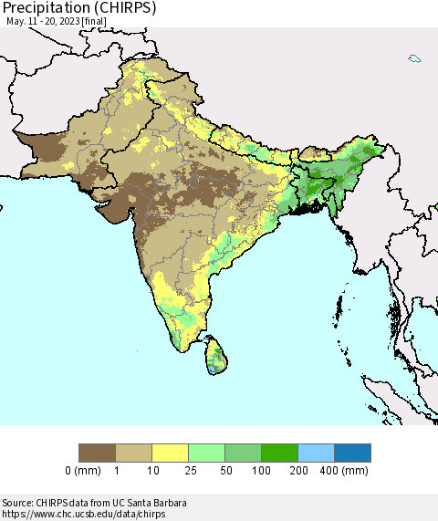 Southern Asia Precipitation (CHIRPS) Thematic Map For 5/11/2023 - 5/20/2023