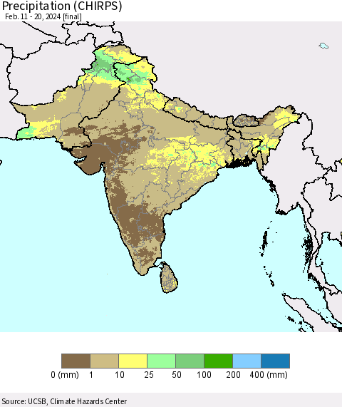 Southern Asia Precipitation (CHIRPS) Thematic Map For 2/11/2024 - 2/20/2024